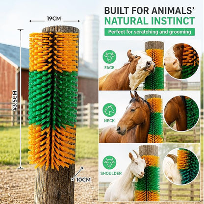 Livestock Scratching Brush, 4-Pack-Grooming Posts for Cows, Horses, Goats and Pigs with 8 Screws, Help Relieve Discomfort in Livestock and Prevent Damage to Fences