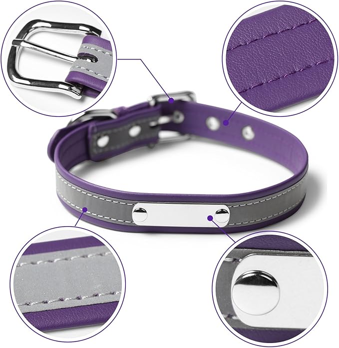 Personalized Reflective Cat Collars with Name Tag and Plated,Engraved Custom Cat Collar with Name and Phone,Kitten Collar with Safety Buckle Adjustable for Cats and Kitten(Purple)