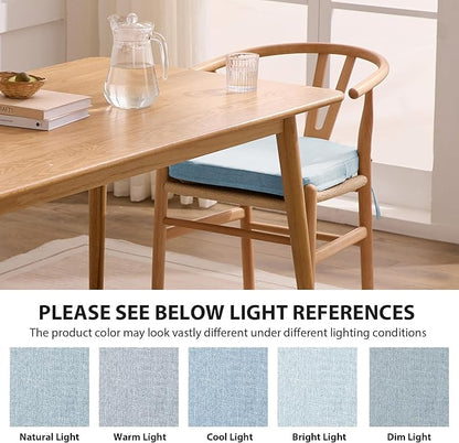 Ruqmuis Chair Cushions for Dining Chairs, 2" Thick Seat Cushions for Kitchen Chairs, D-Shaped Chair Pads with Washable Cover, Ties and Non Slip Backing, 17'' x 16'', Set of 4, Light Blue