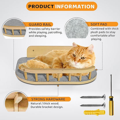 Cat Wall Shelves with 3 Steps – Modern Mounted Cat Wall Furniture & Shelf, Premium Hardwood Cat Bed for Climbing, Sleeping & Lounging, Indoor Hammock for Large Cats