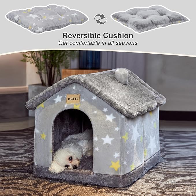 Cute Cat Beds for Indoor Cats,Foldable Cat House with Non-Slip Bottom,Grey | S Size Kitten Bed for 0-6 Lb Dogs and 0-8 Lb Cats,Soft Cozy Dog Cave Bed,Cat Nest Puppy Cave