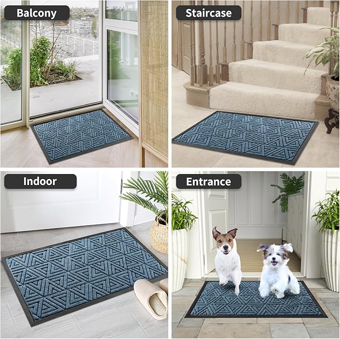Yimobra Outdoor Mats for Front Door 29.5x17, Stops Mud & Dirt at Entrance, Fits Garage & Patio, All-Weather Waterproof Non Slip Outdoor Indoor Welcome Mat, Mix Blue