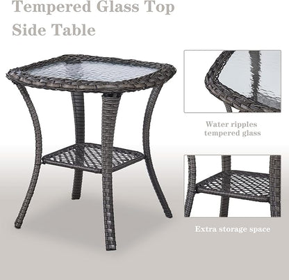 Belord 5 Pieces Patio Furniture Sets Wicker Outdoor Furniture, Rattan Patio Swivel Glider Chairs with 2 Ottoman and Glass Side Table