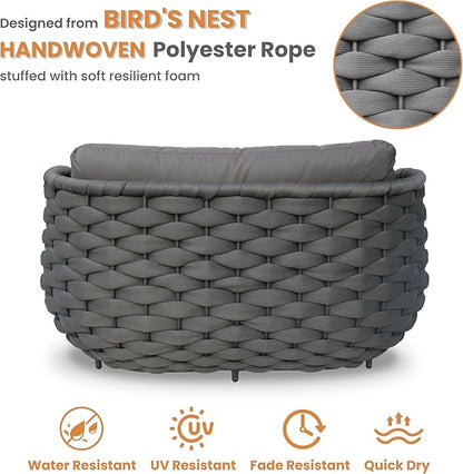 Erotr Patio Loveseat with Table: Aluminum Hand Woven Rope 2 Piece Patio Furniture Set - Cushioned Outdoor Seating Set - Modern Metal Lounge Set Assembled for Porch Balcony Deck Garden Hotel, Dark Grey