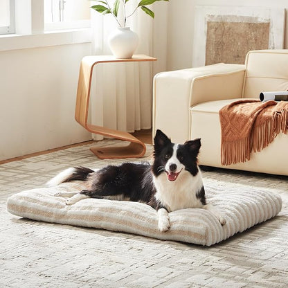 FURTIME Washable Small Dog Bed, Deluxe Dog Crate Beds | Comfy Fluffy Kennel Pad Anti-Slip Pet Sleeping Mat for Puppy/Cat, Machine Washable Dogs Pillow, 23"x18"x3", White