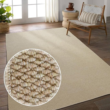5'x7' Washable Area Rug for Living Room Natural Berber Rug Bedroom Non-Slip Rugs No Shed Faux Jute-Look Area Rugs Non-Skid Washable Area Rug (Camel, 5X7)