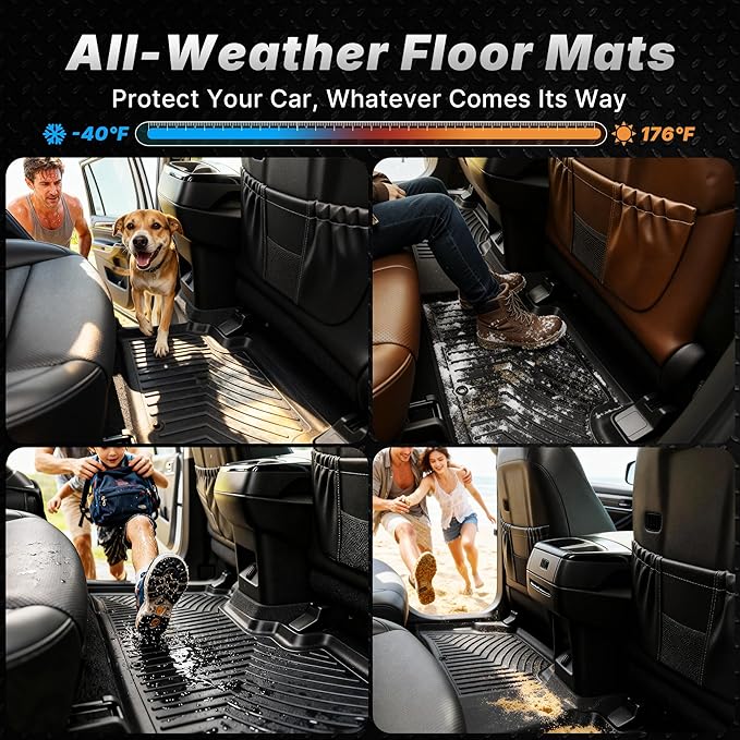 OEDRO Floor Mats Fit for 2009-2019 Ford Flex, Unique Black TPE All-Weather Guard Includes 1st and 2nd Row: Front, Rear, Full Set Automotive Liners