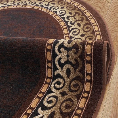 Antep Rugs Alfombras Bordered Modern 5x7 Non-Slip (Non-Skid) Low Pile Rubber Backing Indoor Area Rug (Brown, 5' x 7' Oval)