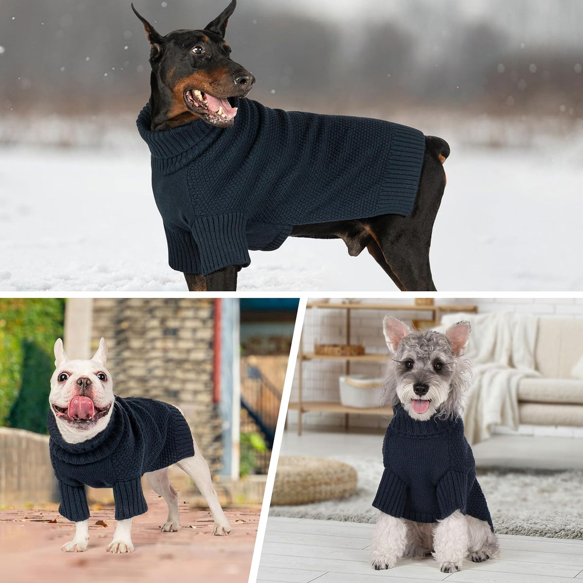 cyeollo Warm Small Dog Sweater, Knit Cold Weather Doggy Sweaters for Small Dogs Boy Pullover Winter Dog Clothes with Turtleneck for Indoor & Outdoor Wear, Navy M