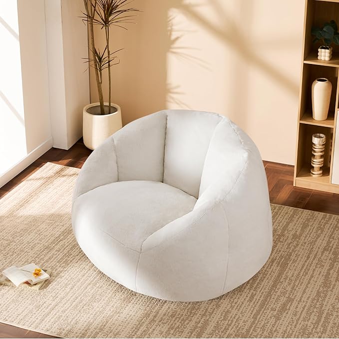 Giant Bean Bag Chair for Adults - Comfy Plush Round Shell Soft Accent Chair, Oversized Cozy Lounge Floor Sofa Reading Chair, Mini Couch for Living Room, Bedroom & Game Rooms, Beige