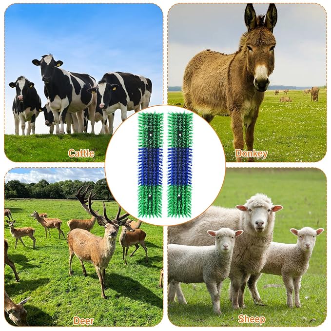 Livestock Scratch Brush With 16 Screws，Animal Back Scratching Brush for Cow,Cattle,Sheep, Horses,Pigs，Massage Grooming Tool(Green, 4pcs)