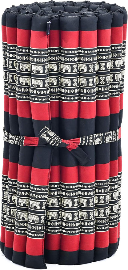 Leewadee - Foldable Floor Mattress - Japanese Roll Up Futon -Trifold Tatami Mat- Guest Floor Bed - Camping Mattress - Thai Massage Mat, Kapok Filled, 75 x 28 inches, Black Red