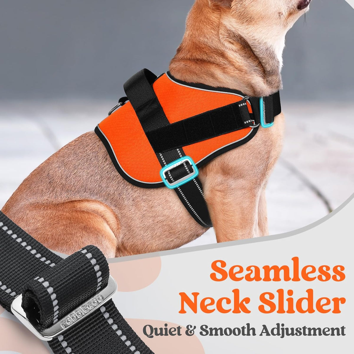 rabbitgoo Dog Harness for Large, Easy On Pet Vest with One Buckle, No Pull Adjustable Service Harness with D-Ring & Handle, Reflective for Safety Walking, Training, Orange, L