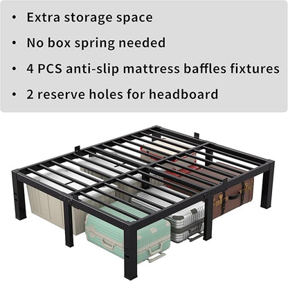 MAF 18 Inch Full Size Bed Frame No Box Spring Needed, Full Bed Frame Metal Heavy Duty Metal Platform Bed Frames Black Steel Slats Support Under-Bed Storage Space