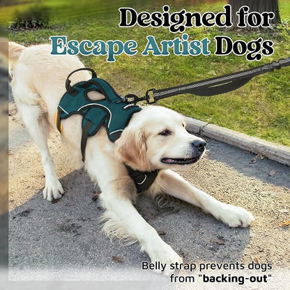 rabbitgoo Escape Proof Dog Harness for Medium, No Pull with Lift Handle | No Escape, Full Soft Padded, Reflective Adjustable Vest, Leash Clip for Walking Hiking Training, Dark Green, Medium