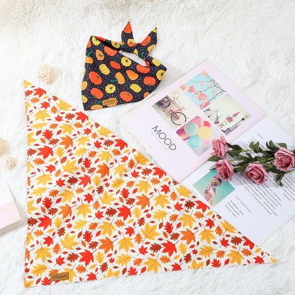 Fall Dog Bandanas - 2 Pack Halloween Thanksgiving Dog Bandana | Reversible Pumpkin and Leaf Pet Scarf for Boy & Girl | Premium Durable Fabric | Holiday Bandana for Small and Medium Dogs (Small)