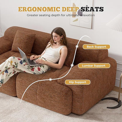 85" Cloud Loveseat Sofa in a Box, Modern Small Couch No Assembly Required, Comfy Deep Seat Boneless Couches for Living Room, Bedroom, Apartment, Orange 1 PCS