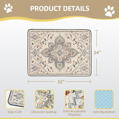 SCLOSE Washable Pee Pad for Dogs, 32" x 24" Reusable Puppy Pads Waterproof Dog Rugs, Super Absorbent, Leakproof, Dog Crate Pad, Playpen Mat, Whelping Pads, White Medallion