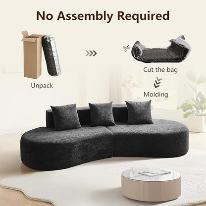 109'' Curved Couch, Mid Century Modern Half Moon Sofa, Luxury 3-Seat Couch with High-Density Foam Filled, Raindrop Velvet Fabric Sectional Sofa for Living Room, Apartment, Office, Black