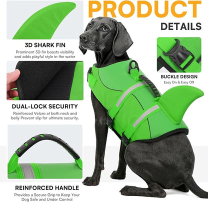 Dog Life Jacket High Flotation, Reflective Dog Life Vest for Swimming, Adjustable Dogs Life Preserver Rescue Handle Spring Summer Pool for Small, Medium, Large Dogs (BrightGreen,XXL)