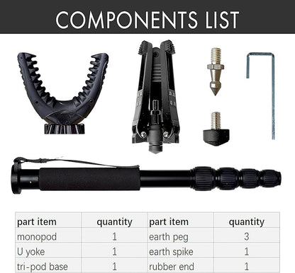 AUSCAMOTEK Rifle Shooting Stick with Tri-Stand Base – Lightweight Aluminum Shotgun Monopod Rest with 360° Swivel Yoke, Adjustable 22"–66", Foldable & Portable Shooting Support
