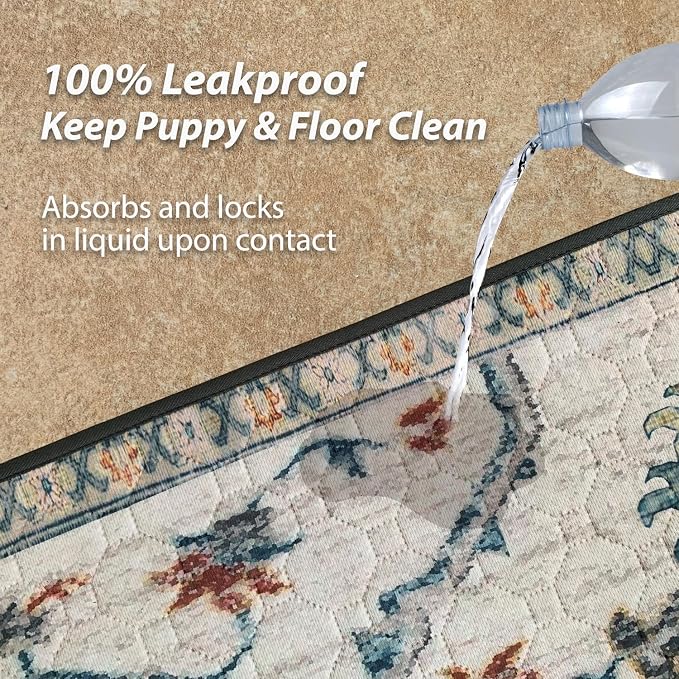 nunubaby Washable Pee Pads for Dogs, Stylish, Non-Slip and Leak-Proof Pee Pads. Reusable Potty Pads for Dogs for Crates and Floors.(Beige/Floral, 48" x48")