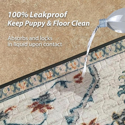 nunubaby Washable Pee Pads for Dogs, Stylish, Non-Slip and Leak-Proof Pee Pads. Reusable Potty Pads for Dogs for Crates and Floors.(Beige/Floral, 48" x48")