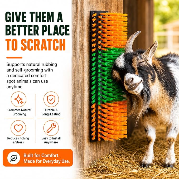 Livestock Scratching Brush 2 Pack for Itchy Coats, Goat and Horse Scratcher for Cows, Horses, Goats, Pigs and Donkeys, Mounts on Posts, Fences, Stalls and Tree Stumps