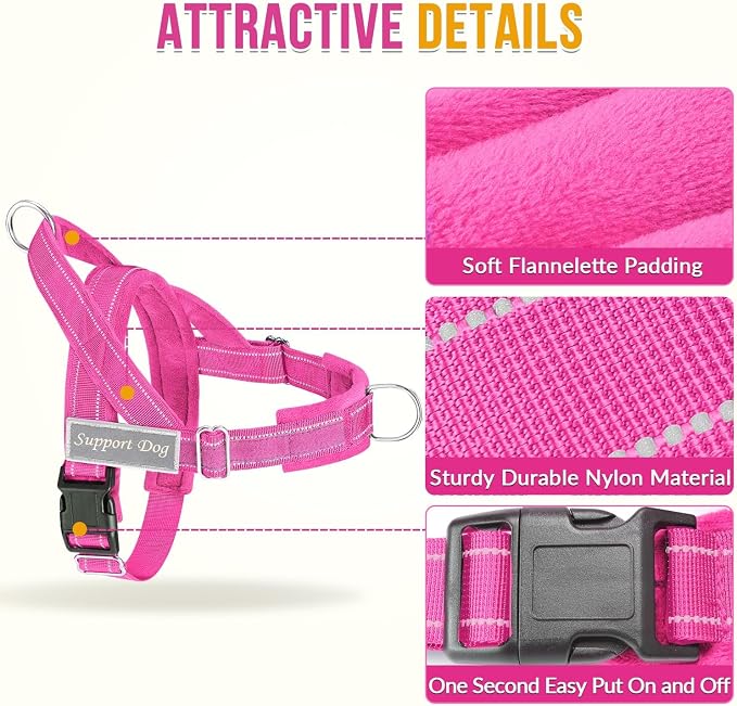 SlowTon No Pull Dog Harness with Front Clip - Heavy Duty, Soft Padded | Neck & Chest Adjustable, Tactical Pet Vest and Leash Set for Large Medium Sized Dogs, for Easy Walk & Training, Fuchsia M