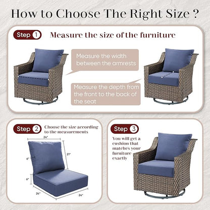 Luxury Outdoor Seat Cushion Set-24 x 24 x 6 Inch Outdoor Chair Cushions with Water Resistant & Removable Cover Outdoor Cushions for Patio Furniture Chair Sofa Couch