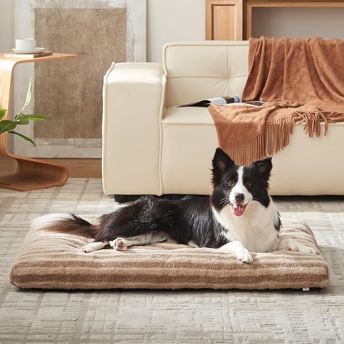 FURTIME Washable XXL Dog Bed for Extra Large Dogs, Giant Dog Crate Beds | Comfy Fluffy Kennel Pad Anti-Slip Pet Sleeping Mat, Machine Washable Dogs Pillow, 47"x29"x4", Brown
