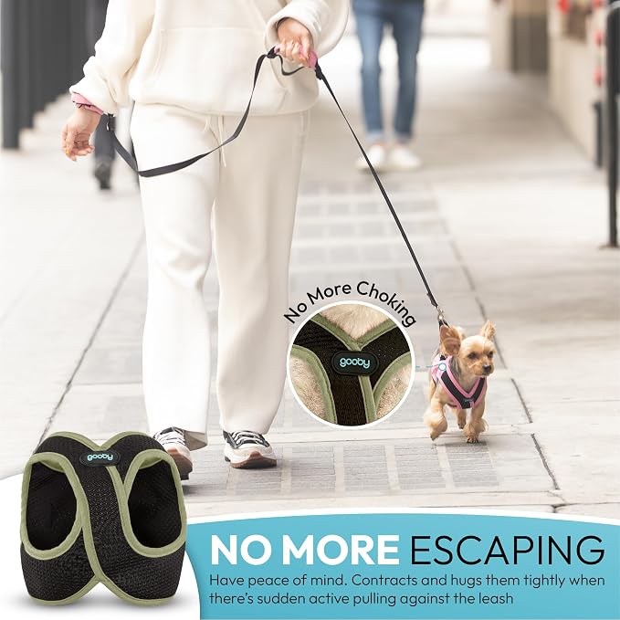 Gooby Escape Free Easy Fit X Step-in Dog Harness, Portland Green, Small | Patented escape-free, tightens on back-out; Choke-free X-frame + V-neck; Quick-release buckle; Reflective trim