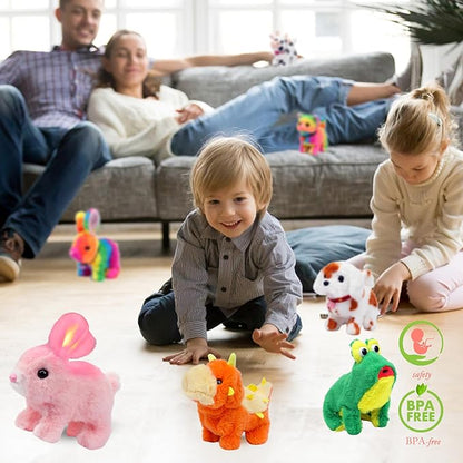 Hopearl Walking Cat Interactive Electronic Pet Plush Kitty Toy with Sounds and Movements Animated Meow Shake Head Wiggle Tail Gifts for Toddlers Birthday, Rainbow, 7''
