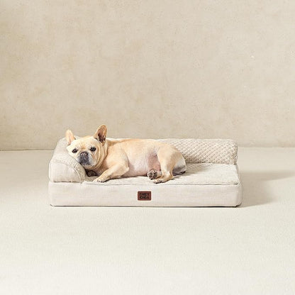 EHEYCIGA Orthopedic Dog Bed Medium Size, Memory Foam Dog Bed, Beige | Small Dog Sofa with Washable Removable Cover, Waterproof Pet Couch for Crate with Nonskid Bottom, 30x20x6