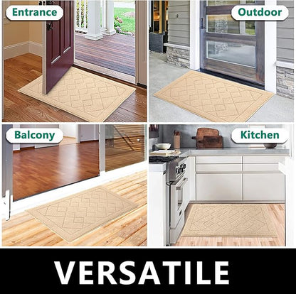 REFETONE Indoor Doormat, Front Back Door Mat 24"x36" Rubber Backing Non Slip Mats, Absorbent Washable Entrance Doormat for Entryway, Resist Dirt Low-Profile Inside Floor Mats for Muddy Shoes, Golden