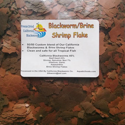 Aquatic Foods Inc. Flakes - 45% California Blackworm & Brine Shrimp Flake Mix for Angels, Discus, Cichlids, Tetras, Guppies, Live Bearers, All Community Tropical Fish - Premium AF Flakes - 1/2-lbs