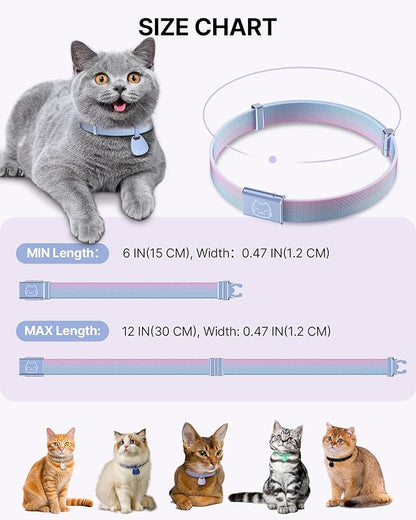 Cat Collar with QR Code Name Tag, Breakaway Kitten Collar for Boy & Girl Cats, Ultra Soft Elastic Adjustable Band, Safety Break Away Buckle, Comfortable & Secure Pet ID Collar (6"-12"), Iridescent