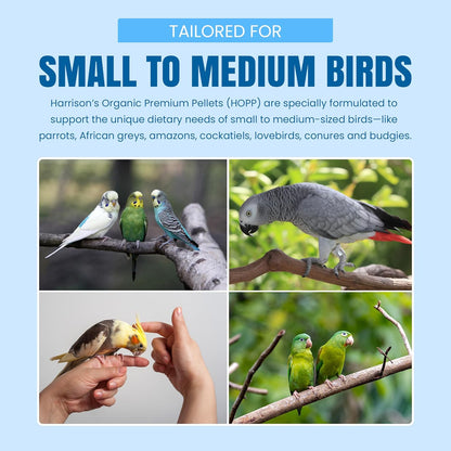 Harrison's Bird Foods HOPP Premium Pellets – Organic, Nutritionally Balanced Food for Small to Medium Pet Birds, Cold-Pressed, Low Fat, Vet-Developed, 25LB