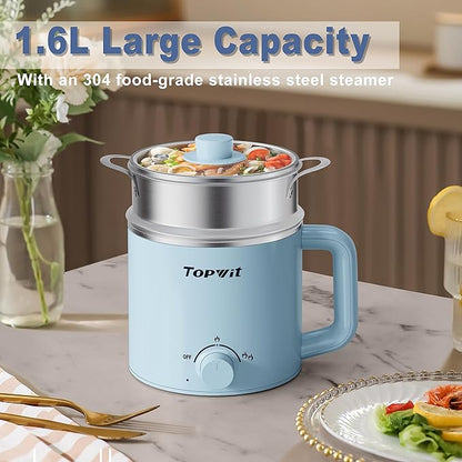Topwit Hot Pot Electric with Steamer, 1.6L Ramen Cooker, Electric Pot