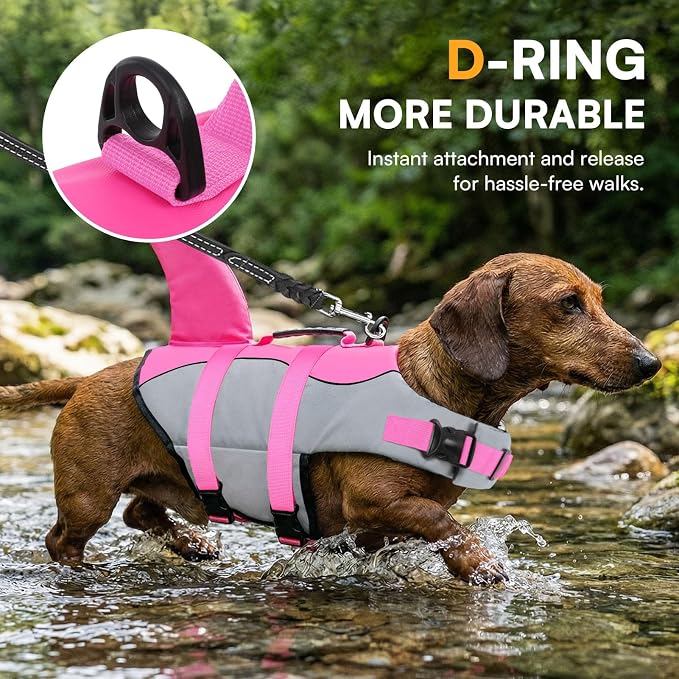 Dog Life Jacket Ripstop Shark Dog Safety Vest Adjustable Preserver with High Buoyancy and Durable Rescue Handle for Small,Medium,Large Dogs, Pink Shark XX-Large