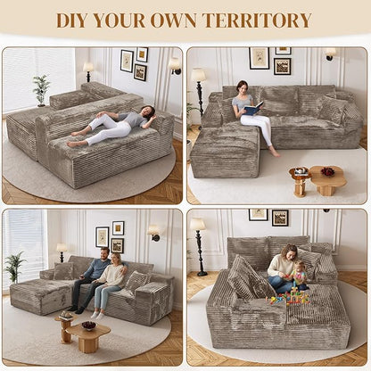 108" Boneless Cloud Sectional Couches for Living Room, Comfy Fluffy L Shaped Memory Foam Deep Seat Boneless Couch, Modular Sectional Sofa with Left Facing Chaise, Brown