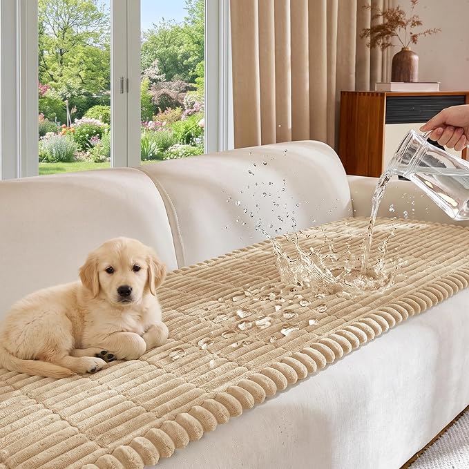 FUANGUI Waterproof Couch Cover Sofa Cover for Dogs and Pets Sofa Protector | Non-Slip Washable Fuzzy Soft Cat Bed Sofa Slipcover for 2-3 Cushion Couch Sofa Pet Friendly, Khaki, 27.6" x 70.9", 1 pcs