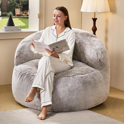 Hobestluk Bean Bag Chair Giant Bean Bag Chairs for Adults Big Bean Bag Chair with Memory Foam Filler Adults Large Beanbag with Faux Fur Cover for Bedroom (Plush Brown,Large)