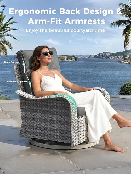 3 Piece Outdoor Wicker Patio Furniture Set,High Back Swivel Rocker Patio Chairs with 4" Thickened Cushions & Side Table, All-Weather PE Rattan for Garden, Backyard, Porch, Black