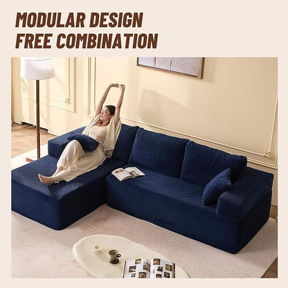 107" Boneless Couch with Deep Seat, Modular Sectional Sofa, Cloud Sectional Couch for Living Room, No Assembly Required, Corduroy, L-Shape Left?Blue