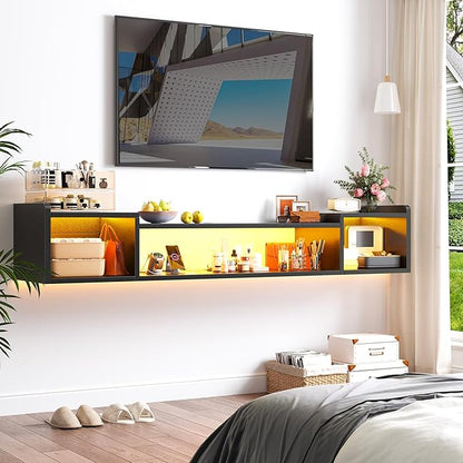 70.9"W Floating TV Stand with LED Lights & Power Outlets