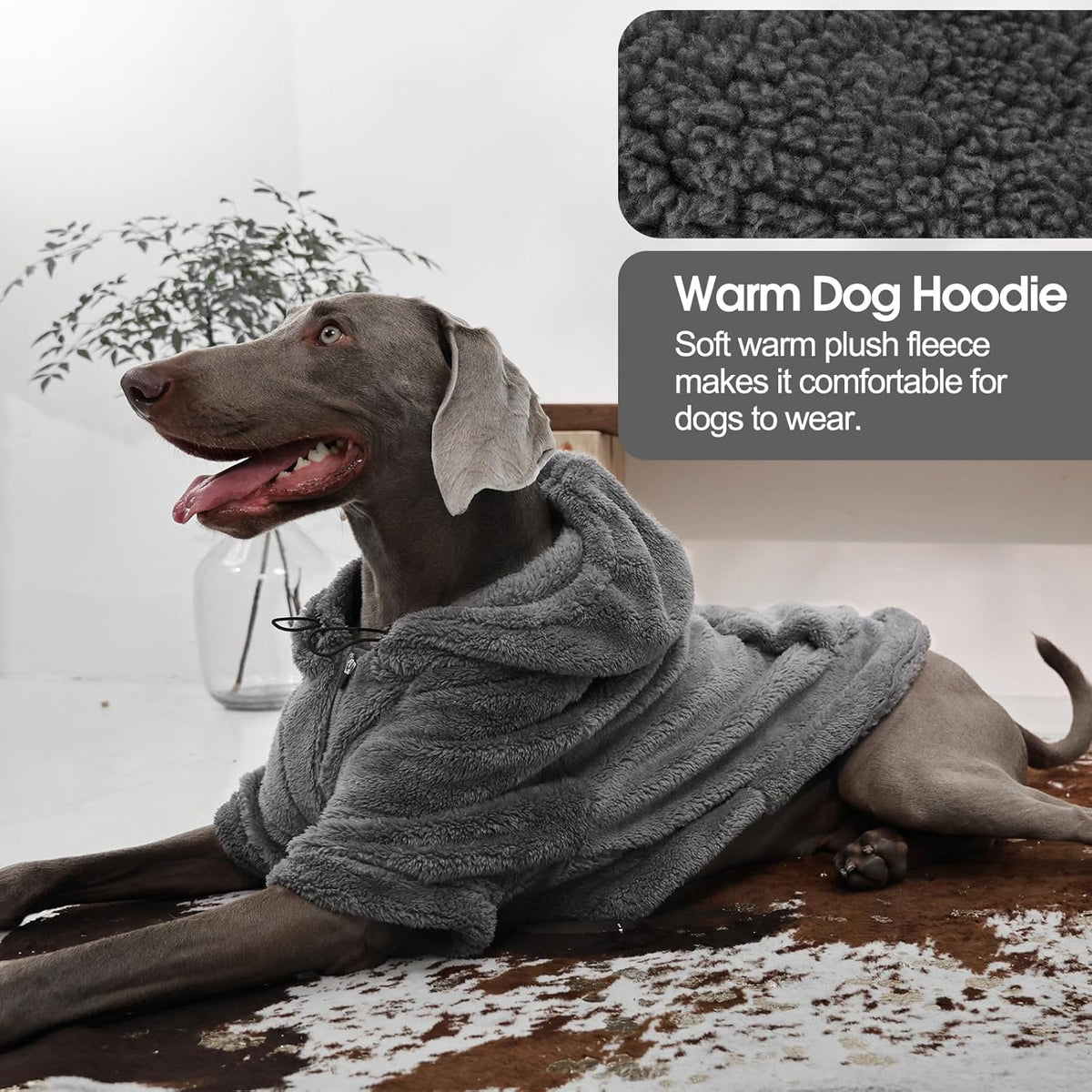 IDOMIK Fuzzy Dog Sweater with Adjustable Hood, Warm Fleece Dog Sweater Hoodie with Harness Hole & Pocket, Pullover Sweaters for Small Dogs, Fuzzy Hooded Sweatshirt for Fall Winter Christmas,Grey,XS
