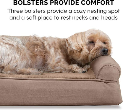 Furhaven Orthopedic Dog Bed for Large Dogs w/ Removable Bolsters & Washable Cover, For Dogs Up to 125 lbs - Plush & Suede Sofa - Almondine, Jumbo Plus/XXL