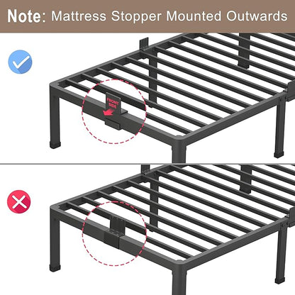 ROIL 10 Inch Full Size Bed Frame with Rounded Corner Low Profile Metal Platform 3500LBS Heavy Duty Steel Slats No Box Spring Needed Noise-Free Easy Assembly