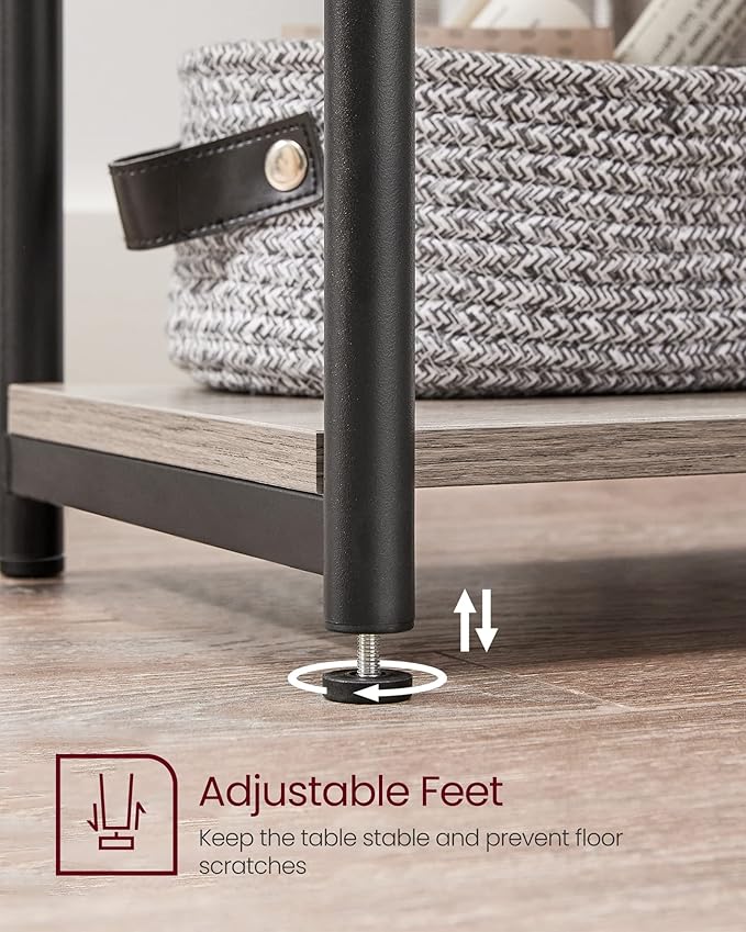 VASAGLE Side Table, Small End Table, Tall Nightstand for Living Room, Bedroom, Office, Bathroom, Greige and Classic Black ULET273B02